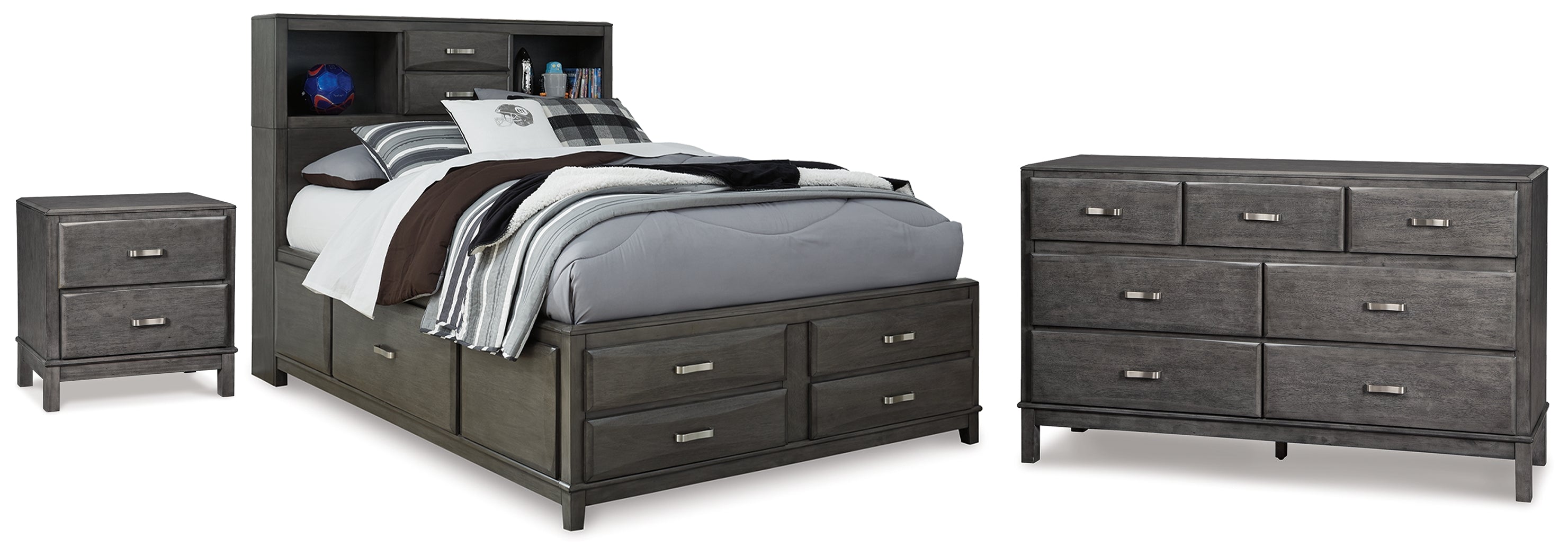 Best Deals Furniture - Ashley Furniture - Caitbrook Full Storage Bed, Dresser and Nightstand - Full Storage Bed, Dresser and Nightstand / Gray - B476B36