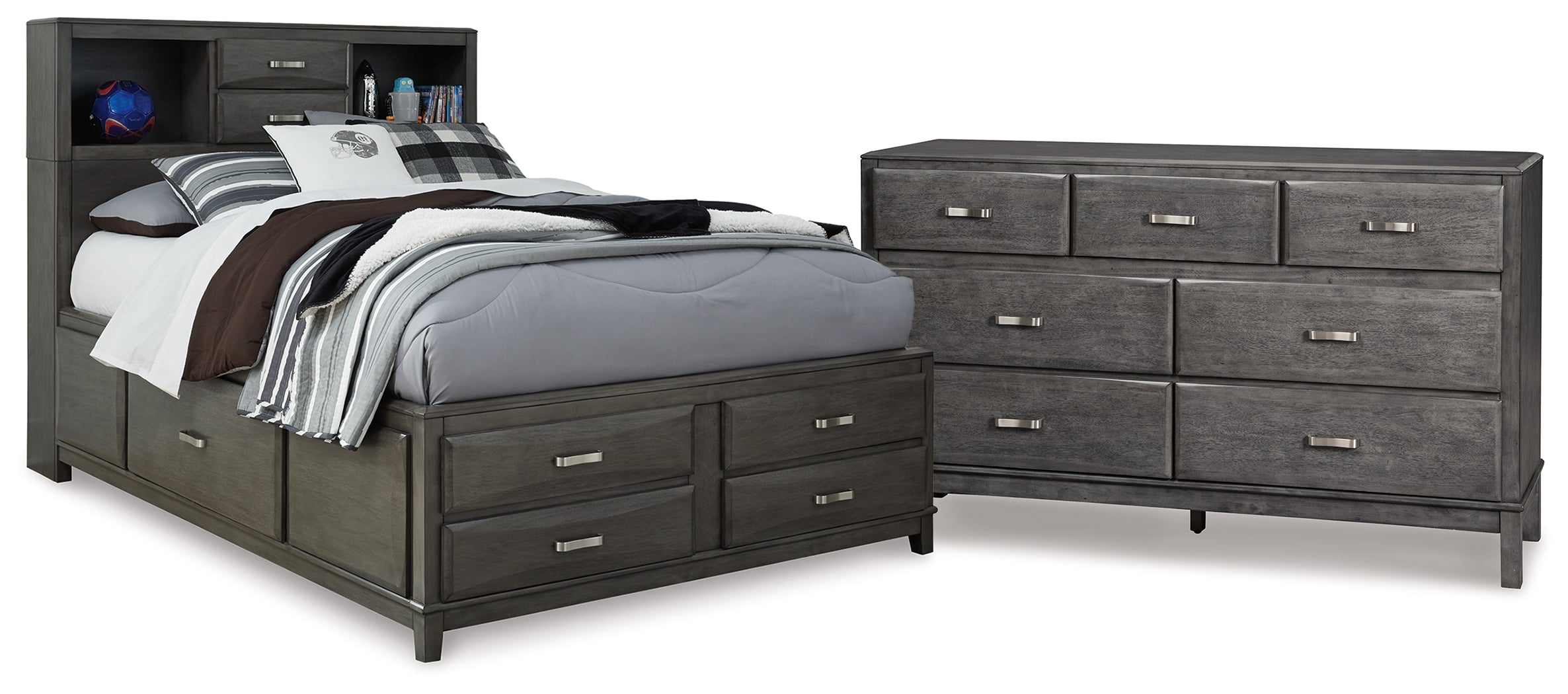 Best Deals Furniture - Ashley Furniture - Caitbrook Full Storage Bed and Dresser - Full Storage Bed and Dresser / Gray - B476B35