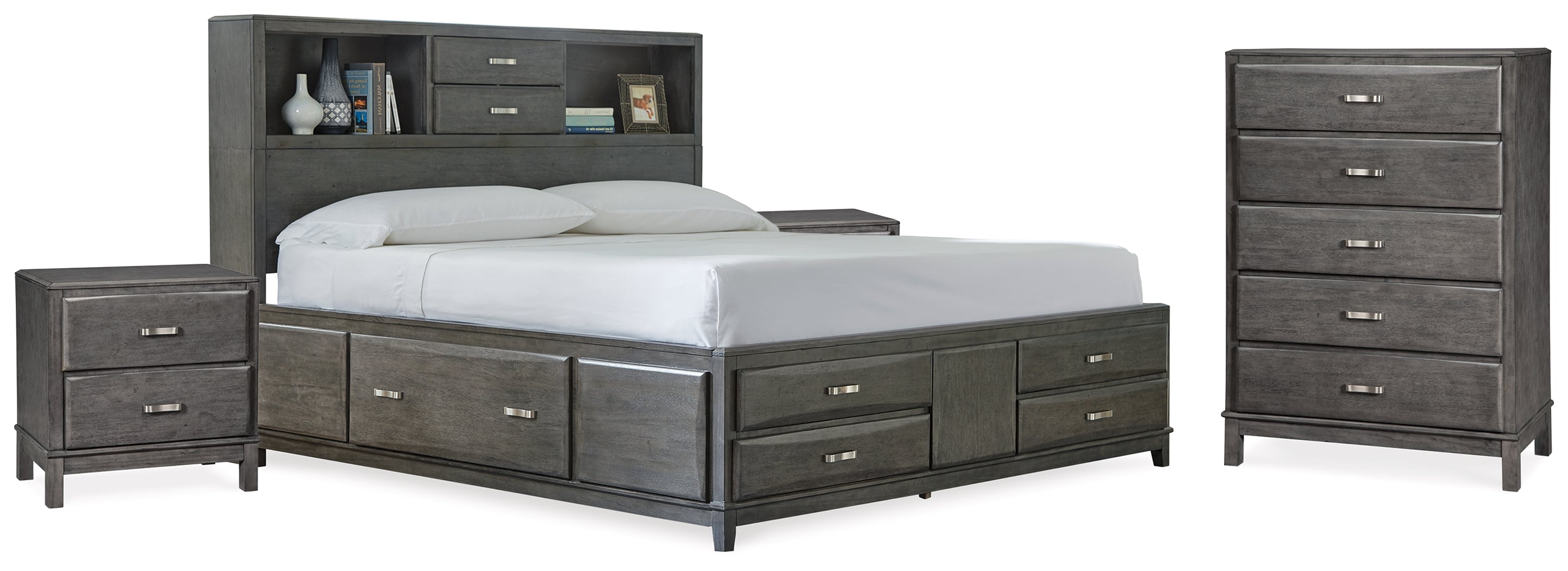 Best Deals Furniture - Ashley Furniture - Caitbrook King Storage Bed, Chest and 2 Nightstands - King Storage Bed, Chest and 2 Nightstands / Gray - B476B20