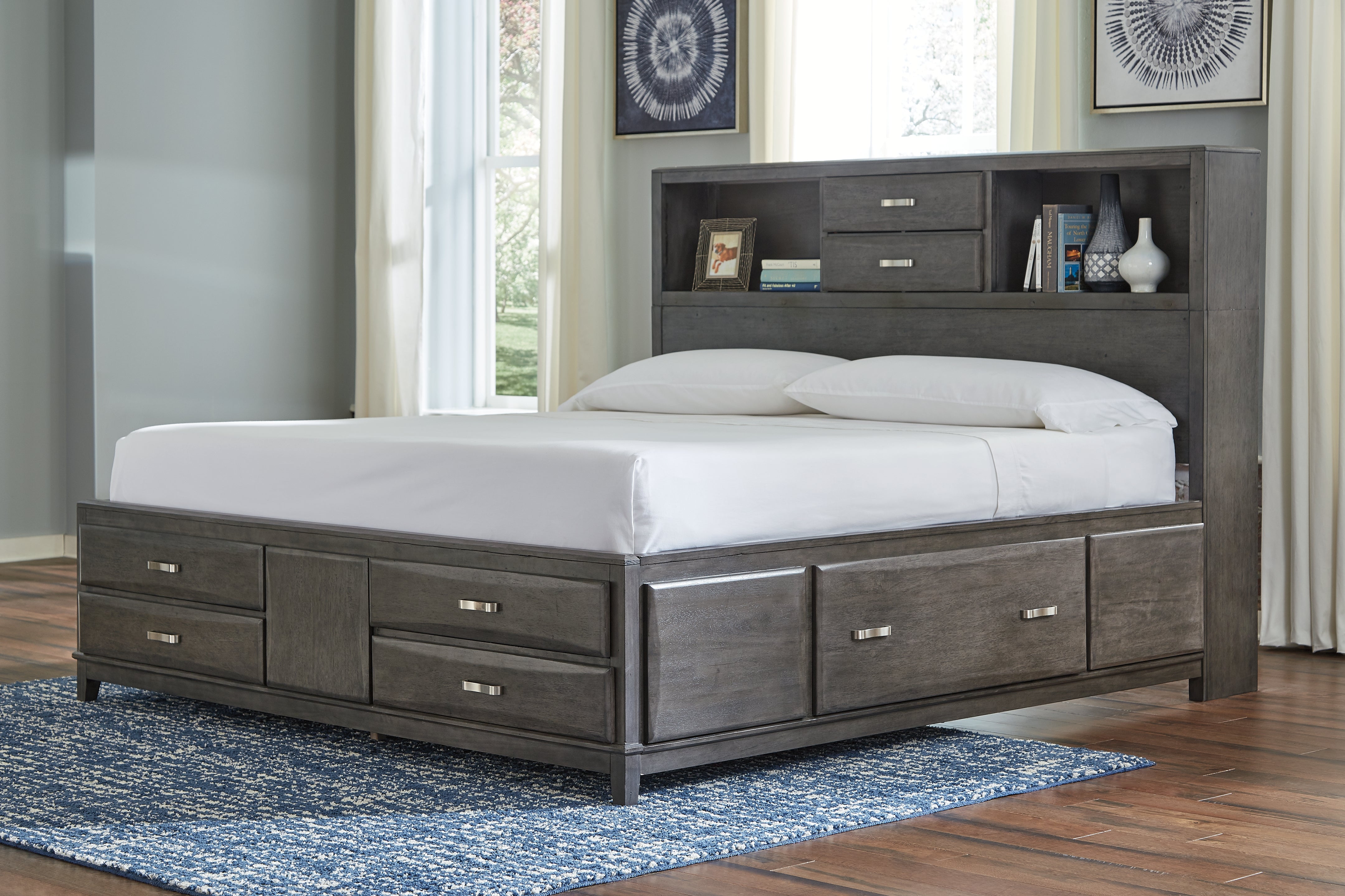 Best Deals Furniture - Ashley Furniture - Caitbrook California King Storage Bed with 8 Drawers - California King Storage Bed with 8 Drawers / Gray - B476B7
