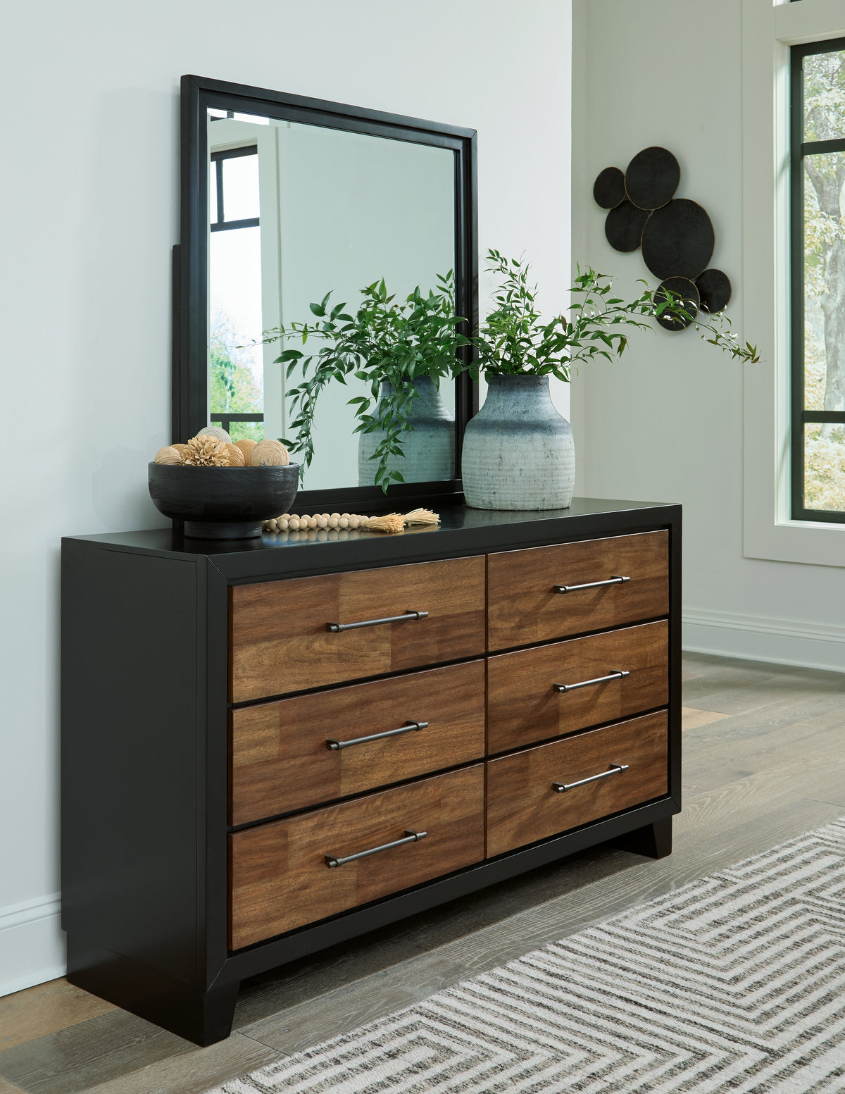 Best Deals Furniture - Ashley Furniture - Kraeburn Dresser and Mirror - Dresser and Mirror / Brown/Black - B496B1