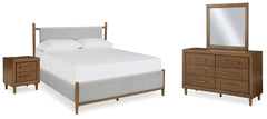 Best Deals Furniture - Ashley Furniture - Lyncott Queen Upholstered Bed, Dresser, Mirror and Nightstand - Queen Upholstered Bed, Dresser, Mirror and Nightstand / Brown - B615B12