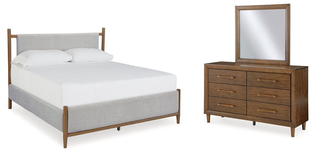 Best Deals Furniture - Ashley Furniture - Lyncott Queen Upholstered Bed, Dresser and Mirror - Queen Upholstered Bed, Dresser and Mirror / Brown - B615B5