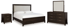 Best Deals Furniture - Ashley Furniture - Neymorton King Panel Bed, Dresser, Mirror and Nightstand - King Panel Bed, Dresser, Mirror and Nightstand / Dark Grayish Brown - B618B11