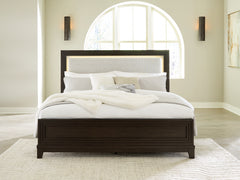 Best Deals Furniture - Ashley Furniture - Neymorton California King Upholstered Panel Bed - California King Upholstered Panel Bed / Dark Grayish Brown - B618B5
