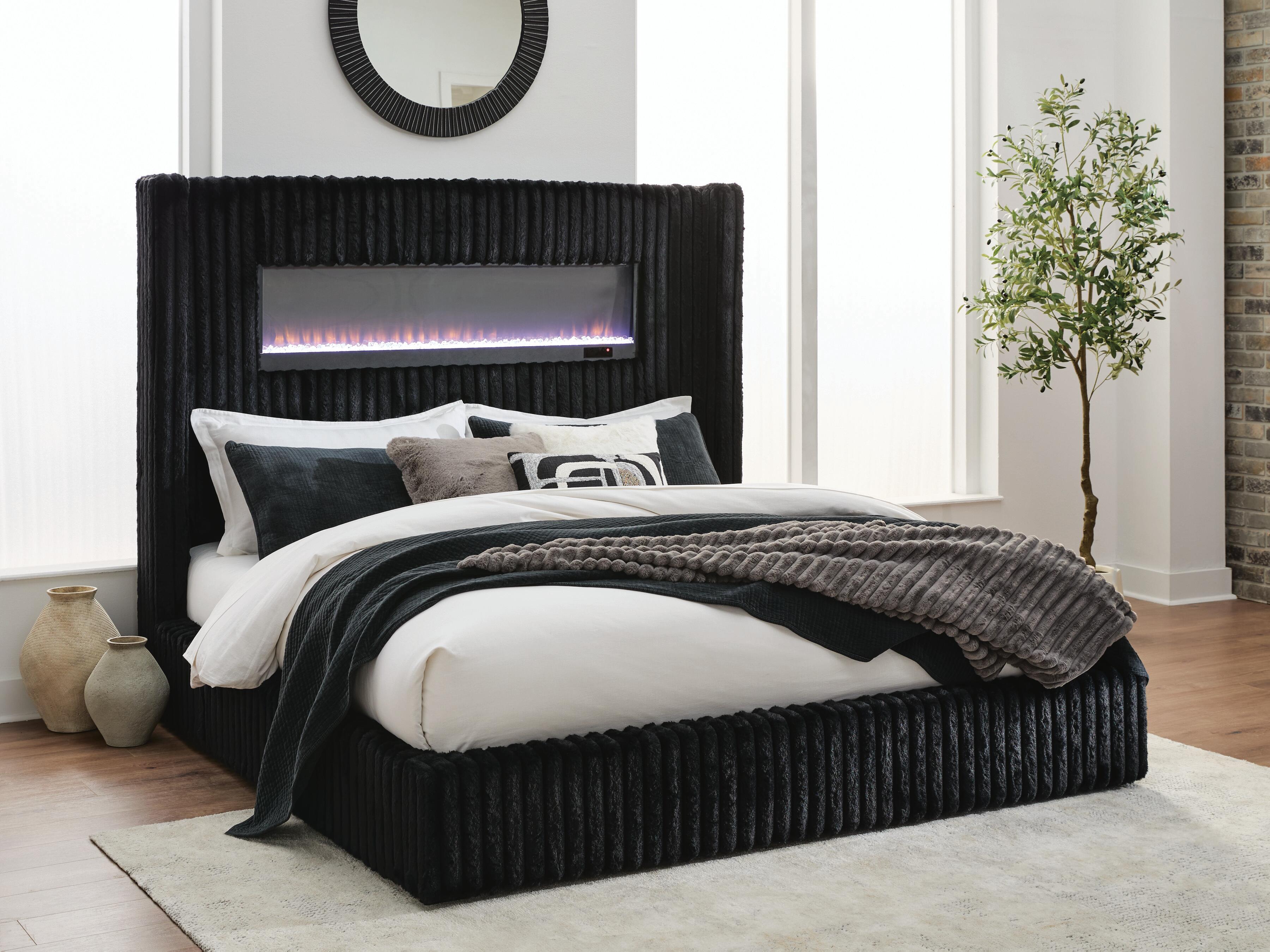 Best Deals Furniture - Ashley Furniture - Tayleena King Upholstered Bed with Fireplace and Wireless Audio - King Upholstered Bed with Fireplace and Wireless Audio - PCB620B2