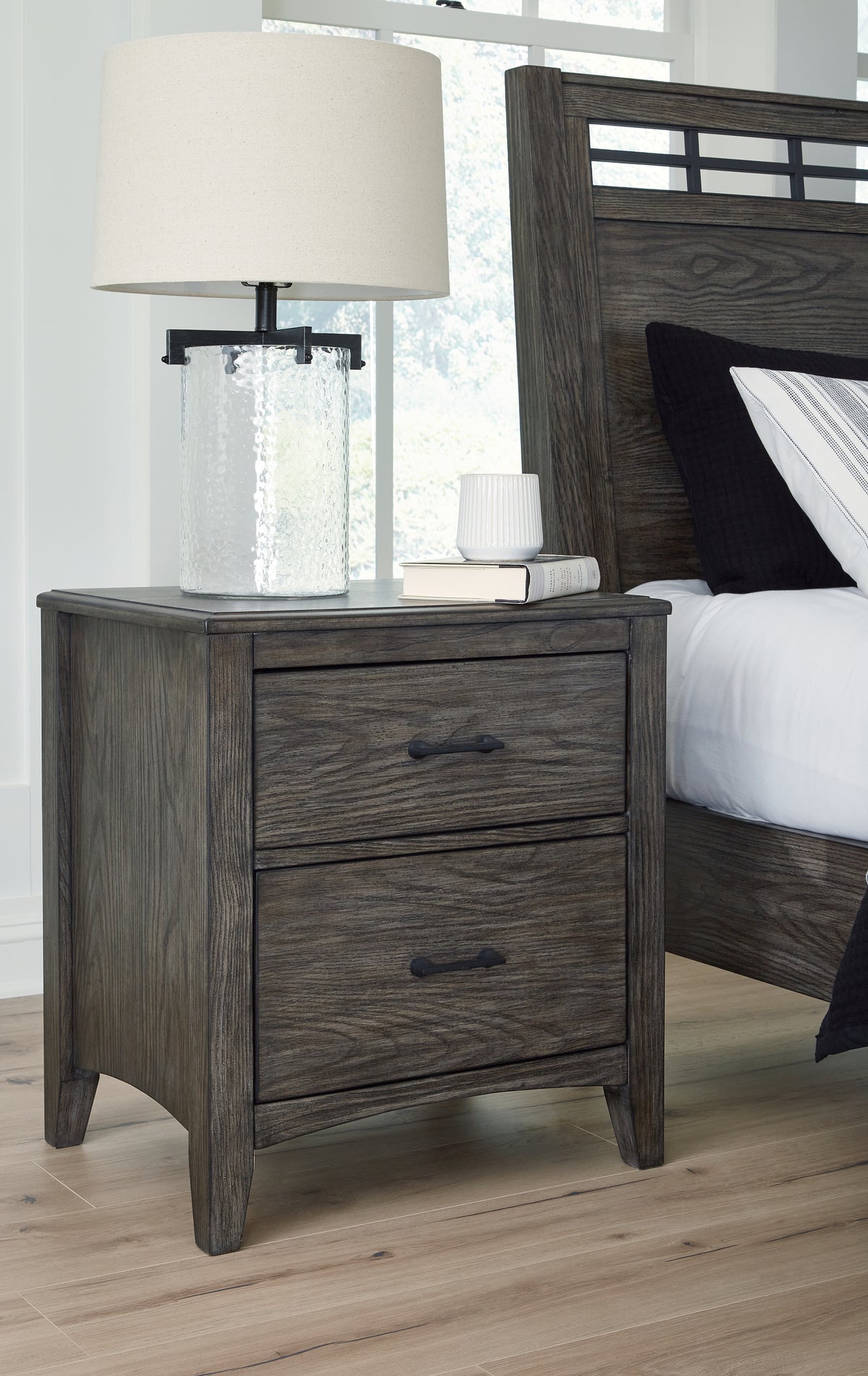 Best Deals Furniture - Ashley Furniture - Montillan Nightstand - Two Drawer Night Stand / Grayish Brown - B651-92