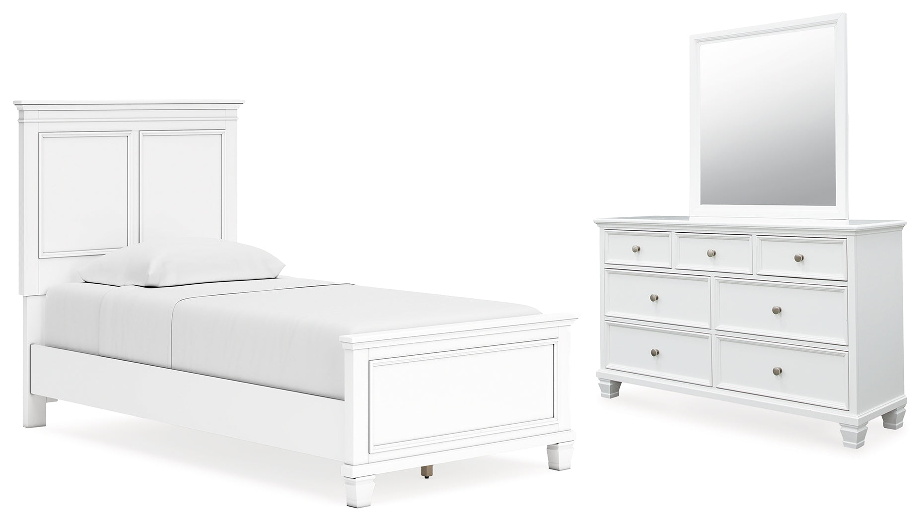 Best Deals Furniture - Ashley Furniture - Fortman Twin Panel Bed, Dresser and Mirror - Twin Panel Bed, Dresser and Mirror - B680B7