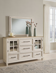 Best Deals Furniture - Ashley Furniture - Shaybrock Dresser and Mirror - Dresser and Mirror / Antique White/Brown - B683B1