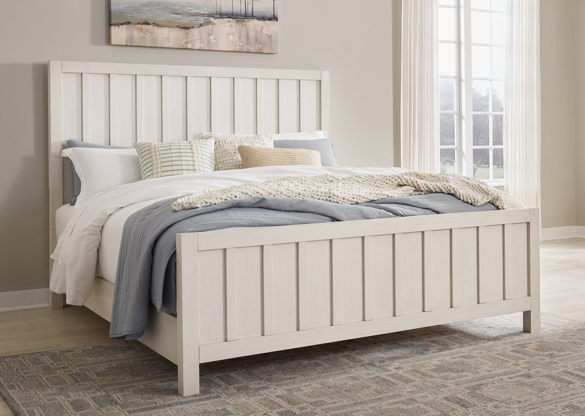 Best Deals Furniture - Ashley Furniture - Shaybrock King Panel Bed - King Panel Bed / Antique White - B683B6