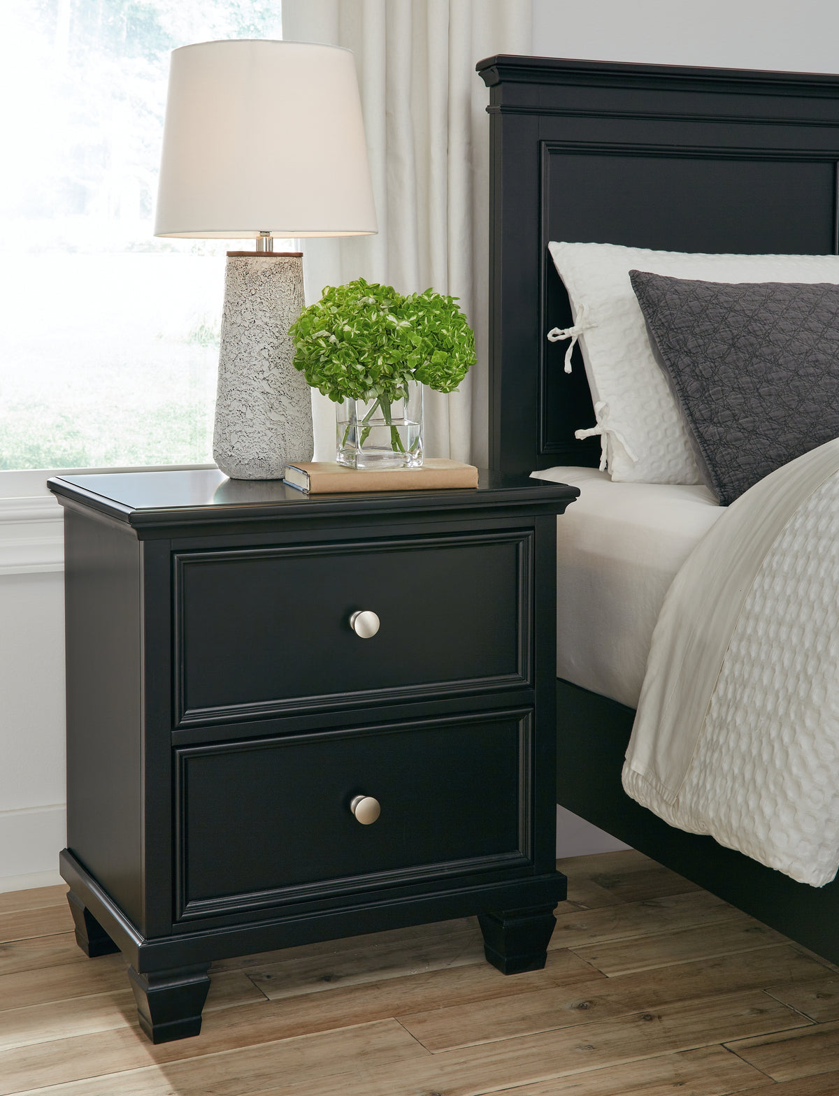 Best Deals Furniture - Ashley Furniture - Lanolee Nightstand - Two Drawer Night Stand / Black - B687-92