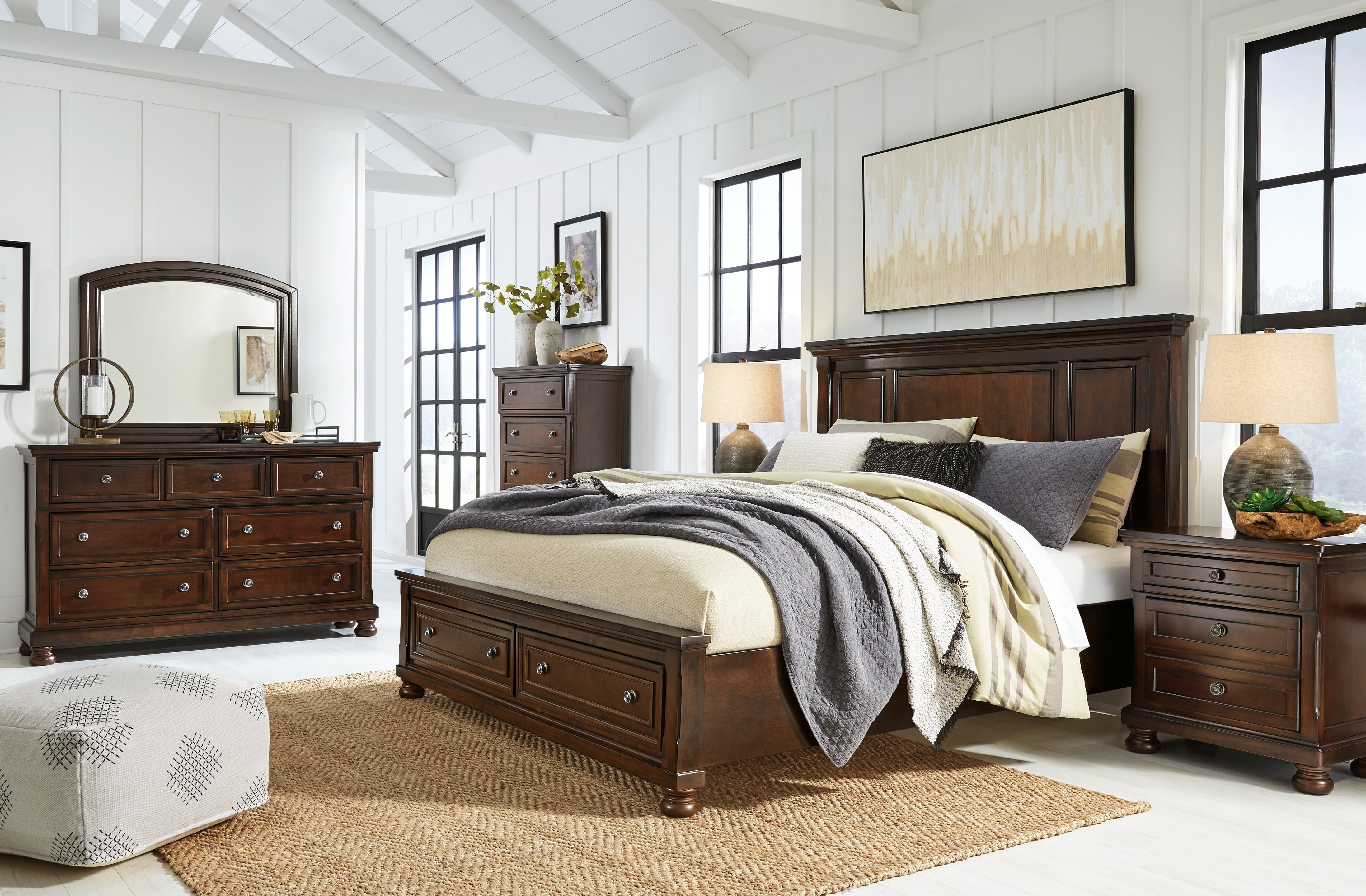 Best Deals Furniture - Ashley Furniture - Porter California King Panel Bed, Dresser, Mirror, Chest and 2 Nightstands - California King Panel Bed, Dresser, Mirror, Chest and 2 Nightstands - B697B39