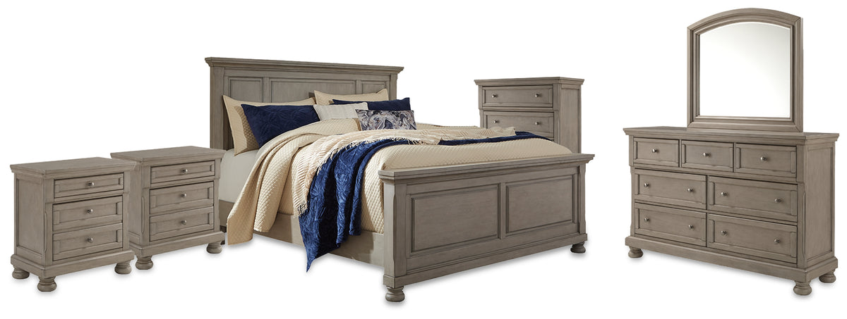 Best Deals Furniture - Ashley Furniture - Lettner King Panel Bed, Dresser, Mirror, Chest and 2 Nightstands - King Panel Bed, Dresser, Mirror, Chest and 2 Nightstands - B733B58