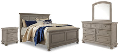 Best Deals Furniture - Ashley Furniture - Lettner King Panel Bed with Dresser, Mirror and Nightstand - King Panel Bed with Dresser, Mirror and Nightstand / Light Gray - B733B40