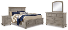 Best Deals Furniture - Ashley Furniture - Lettner Queen Panel Storage Bed - Queen Panel Storage Bed, Dresser, Mirror and Nightstand / Light Gray - B733B46