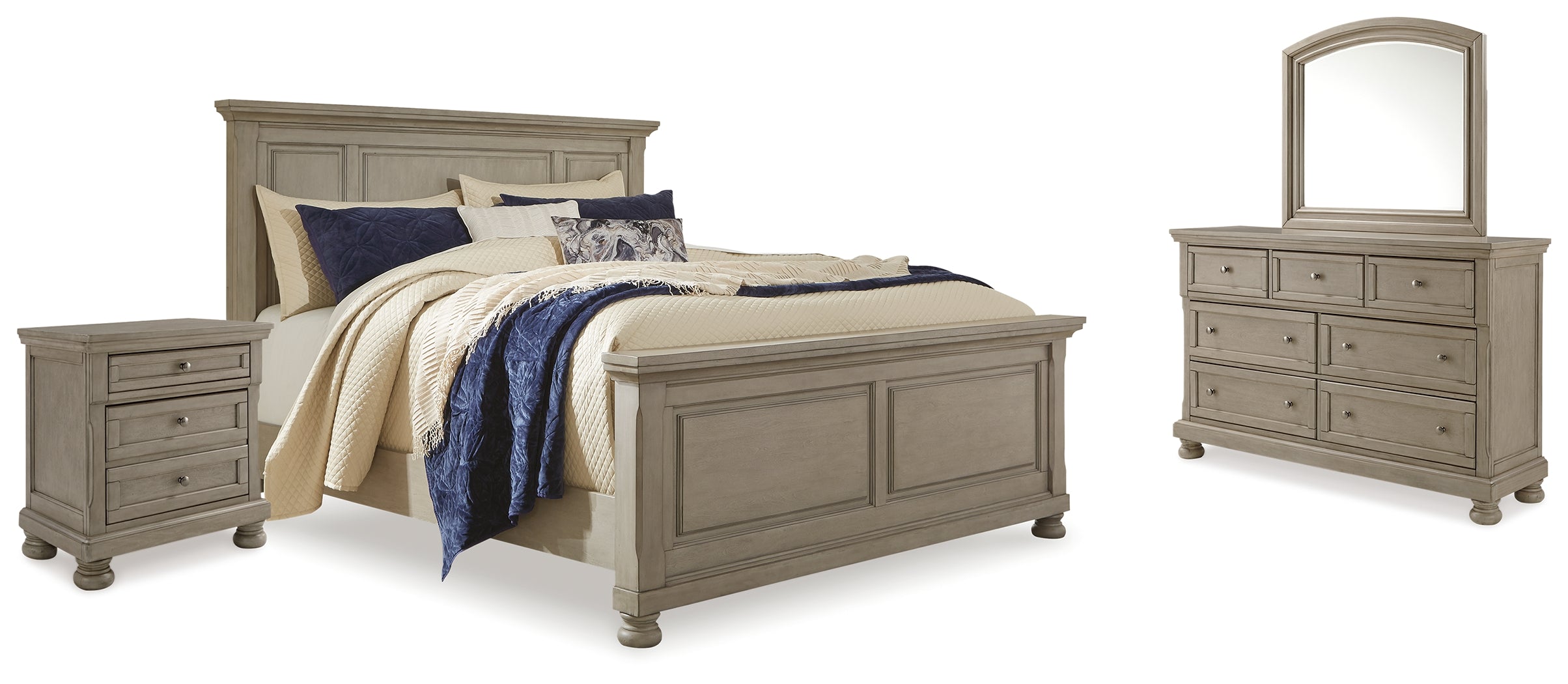 Best Deals Furniture - Ashley Furniture - Lettner King Panel Bed, Dresser, Mirror and 2 Nightstands - King Panel Bed, Dresser, Mirror and 2 Nightstands - B733B48