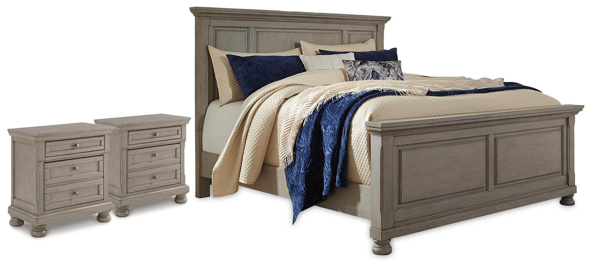Best Deals Furniture - Ashley Furniture - Lettner California King Panel Bed and 2 Nightstands - California King Panel Bed and 2 Nightstands - B733B61