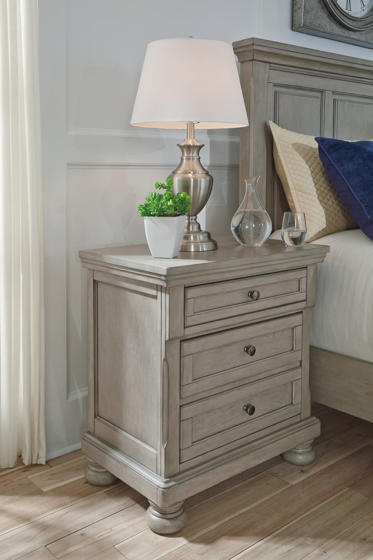 Best Deals Furniture - Ashley Furniture - Lettner Nightstand - Two Drawer Night Stand / Light Gray - B733-92