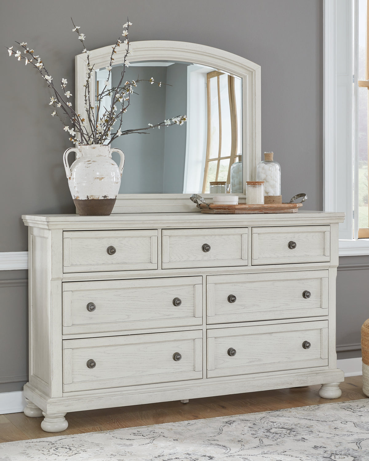 Best Deals Furniture - Ashley Furniture - Robbinsdale Dresser and Mirror - Dresser and Mirror / Antique White - B742B1