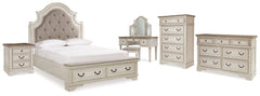 Best Deals Furniture - Ashley Furniture - Realyn Queen Upholstery Panel Bed, Dresser, Chest, Nightstand, and Vanity Set - Queen Upholstery Panel Bed, Dresser, Chest, Nightstand, and Vanity Set - B743B35