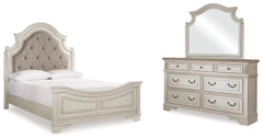 Best Deals Furniture - Ashley Furniture - Realyn Queen Upholstered Panel Bed, Dresser and Mirror - Queen Upholstered Panel Bed, Dresser and Mirror / Two-tone - B743B3