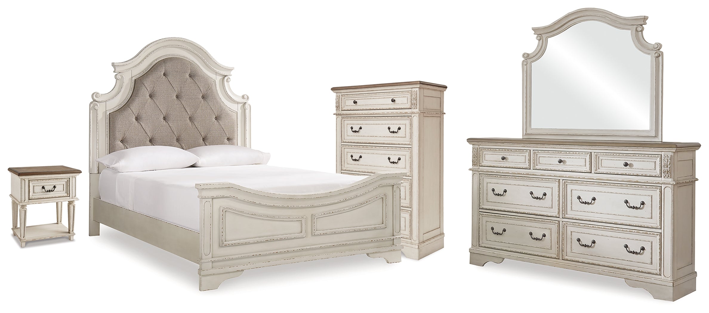 Best Deals Furniture - Ashley Furniture - Realyn Queen Panel Bed, Dresser, Mirror, Chest and Nightstand - Queen Panel Bed Dresser, Mirror, Chest and Nightstand / Two-tone - B743B82