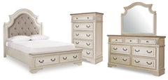 Best Deals Furniture - Ashley Furniture - Realyn Queen Upholstered Panel Bed, Dresser, Mirror and Chest - Queen Upholstered Panel Bed, Dresser, Mirror and Chest - B743B110