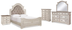Best Deals Furniture - Ashley Furniture - Realyn Queen Upholstered Panel Bed, Dresser, Mirror, Chest and Nightstand - Queen Upholstered Panel Bed, Dresser, Mirror, Chest and Nightstand - B743B47