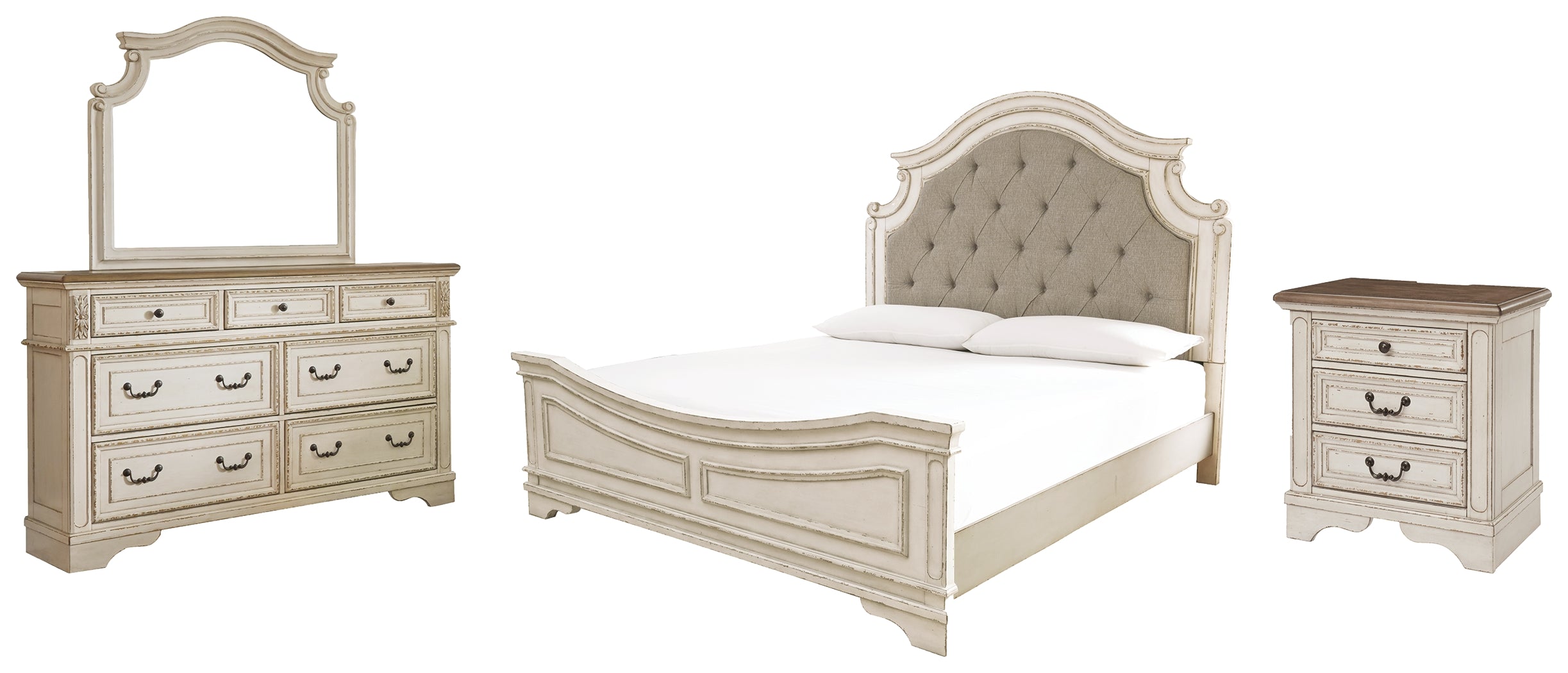 Best Deals Furniture - Ashley Furniture - Realyn King Bed with Mirrored Dresser and Nightstand - King Bed with Mirrored Dresser and Nightstand - B743B23