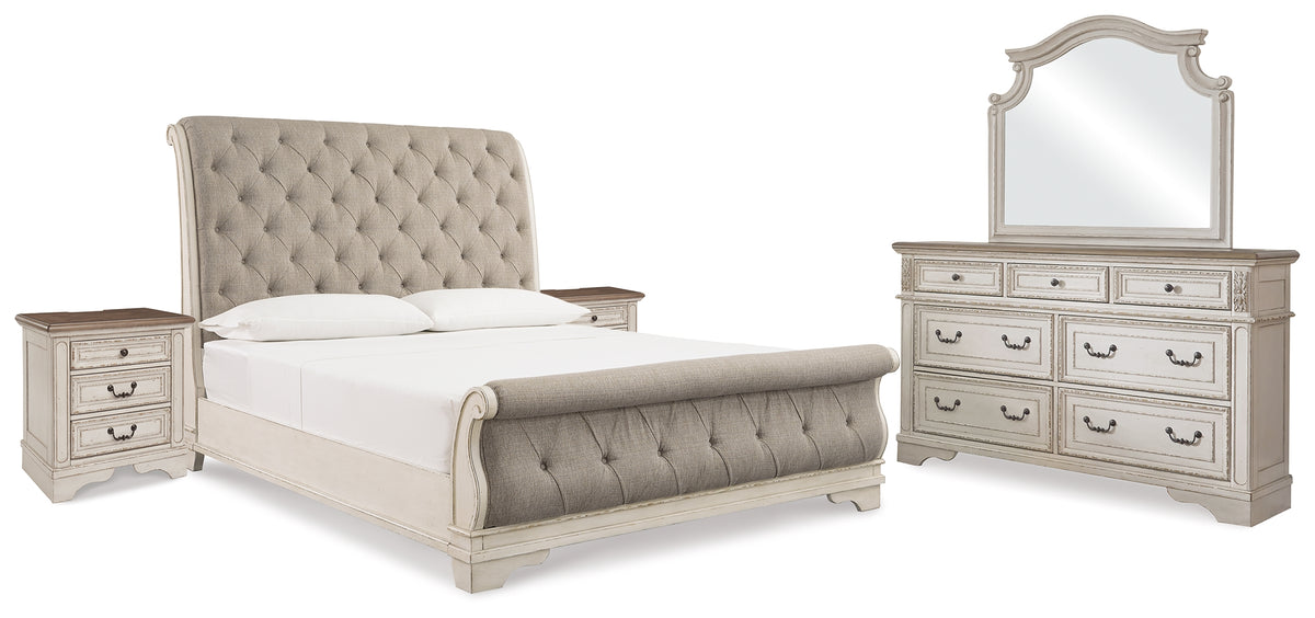 Best Deals Furniture - Ashley Furniture - Realyn King Upholstered Sleigh Bed, Dresser, Mirror and 2 Nightstands - King Upholstered Sleigh Bed, Dresser, Mirror and 2 Nightstands - B743B51