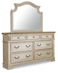 Realyn Queen Upholstered Panel Bed, Dresser, Mirror and Chest