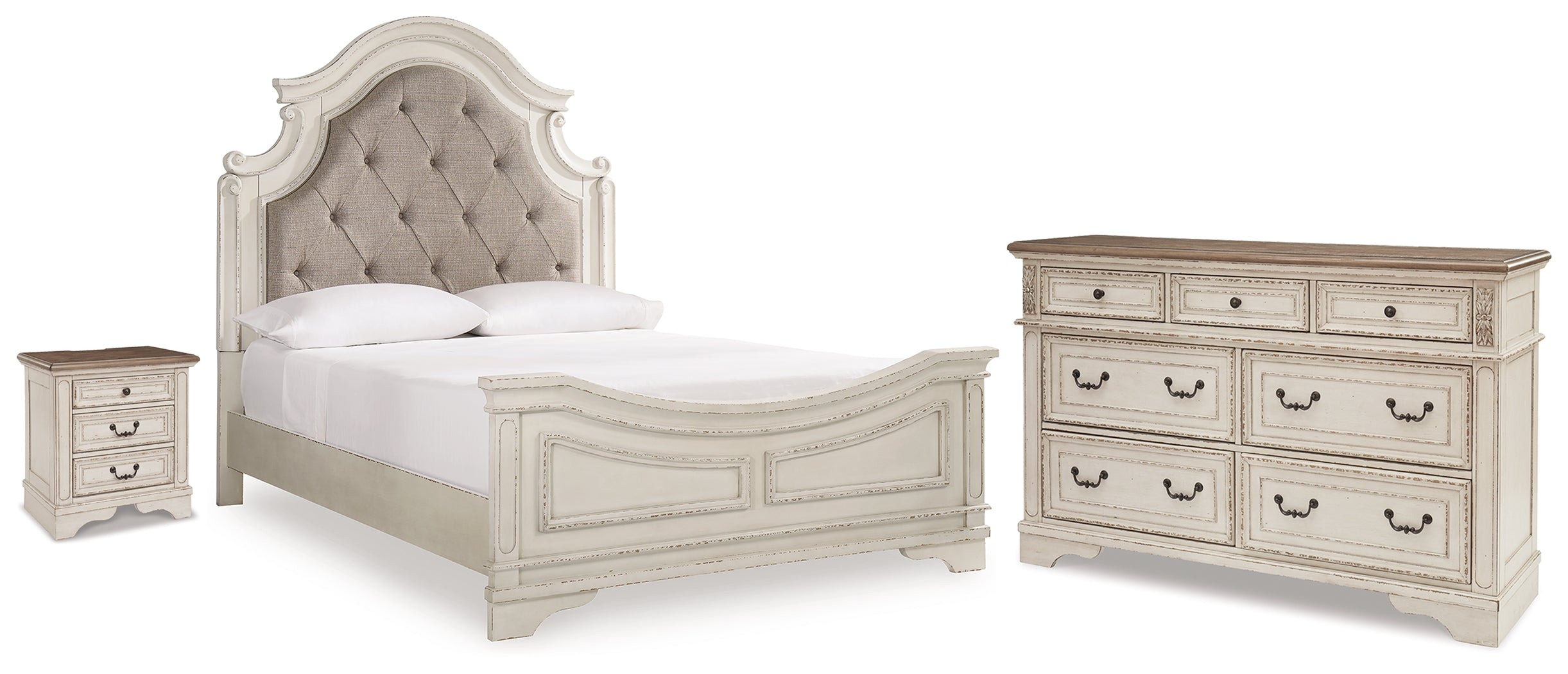 Best Deals Furniture - Ashley Furniture - Realyn Queen Upholstered Panel Bed, Dresser and Nightstand - Queen Upholstered Panel Bed, Dresser and Nightstand - B743B101