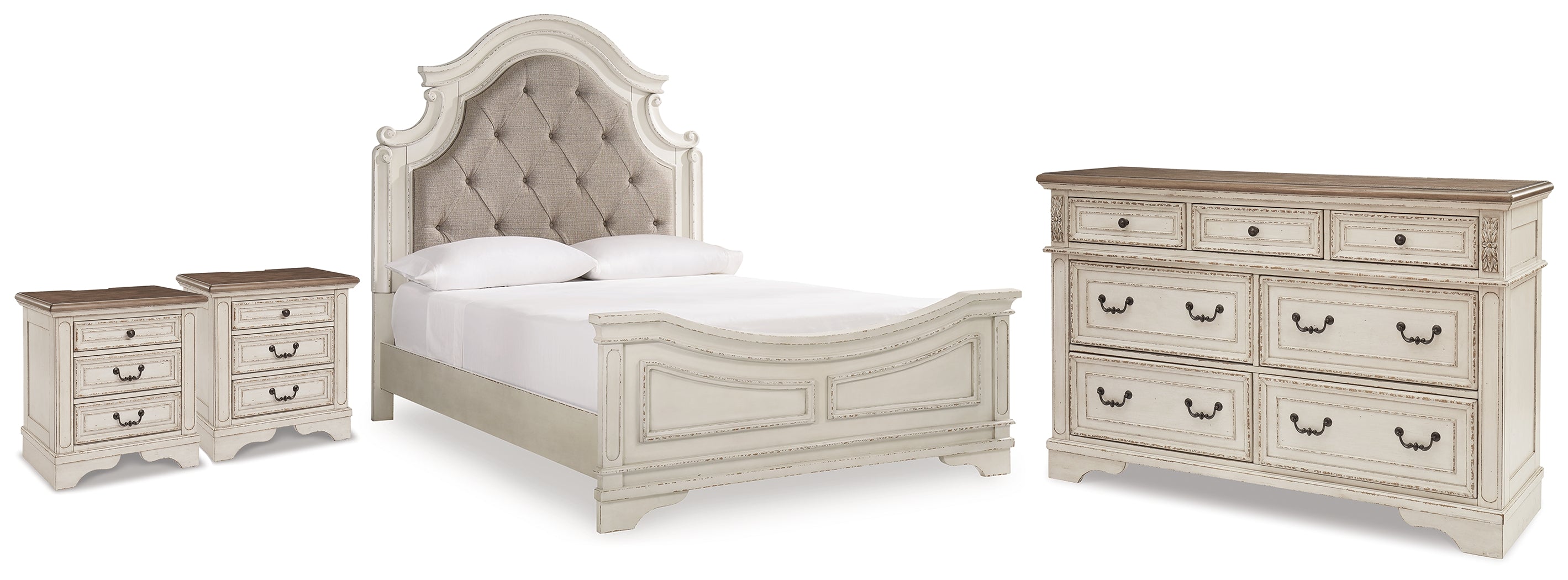 Best Deals Furniture - Ashley Furniture - Realyn Queen Upholstered Panel Bed, Dresser and 2 Nightstands - Queen Upholstered Panel Bed, Dresser and 2 Nightstands - B743B67