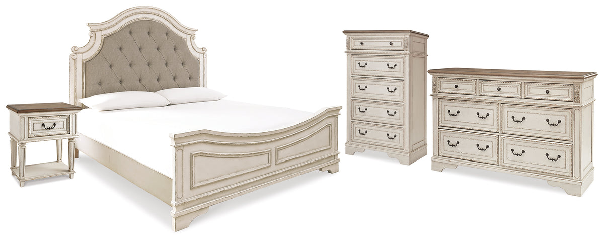 Best Deals Furniture - Ashley Furniture - Realyn King Upholstered Panel Bed, Dresser, Chest and Nightstand - King Upholstered Panel Bed, Dresser, Chest and Nightstand - B743B41
