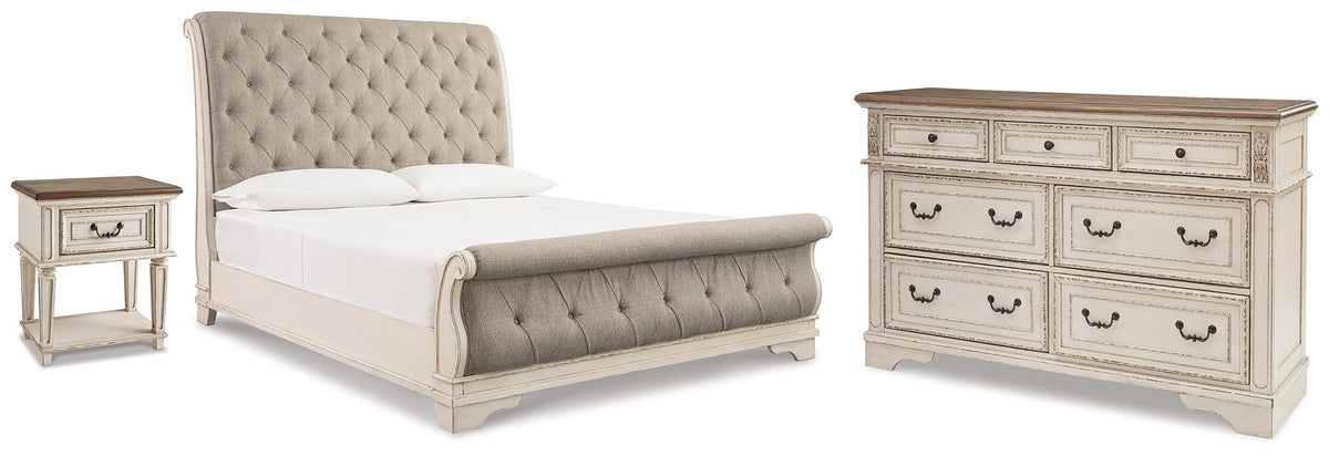 Best Deals Furniture - Ashley Furniture - Realyn King Upholstered Sleigh Bed, Dresser and Nightstand - King Upholstered Sleigh Bed, Dresser and Nightstand - B743B108