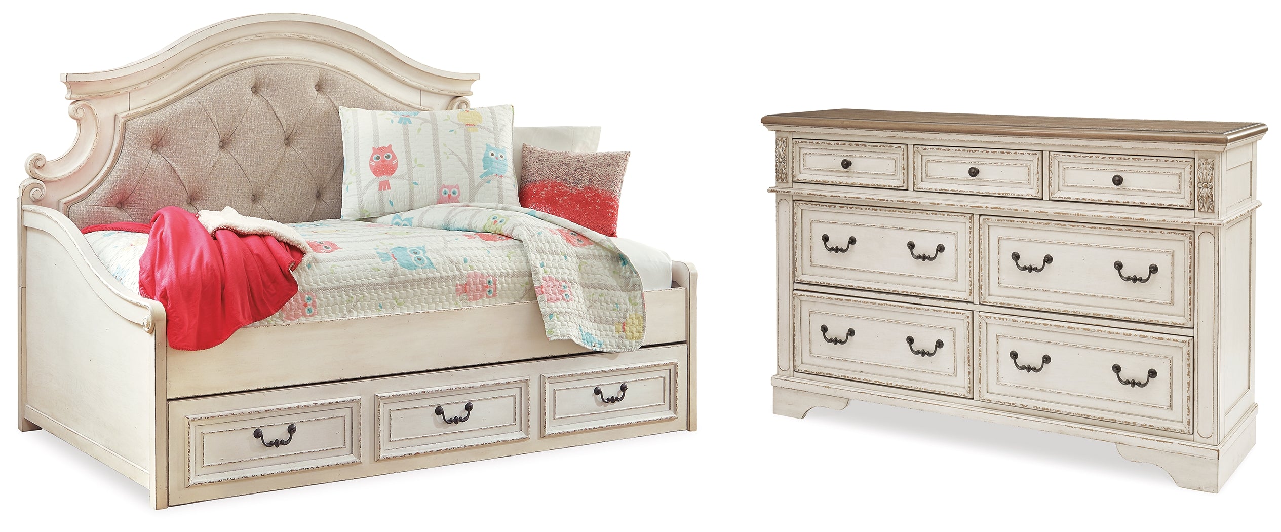 Best Deals Furniture - Ashley Furniture - Realyn Twin Storage Day Bed and Dresser - Twin Storage Day Bed and Dresser - B743B43