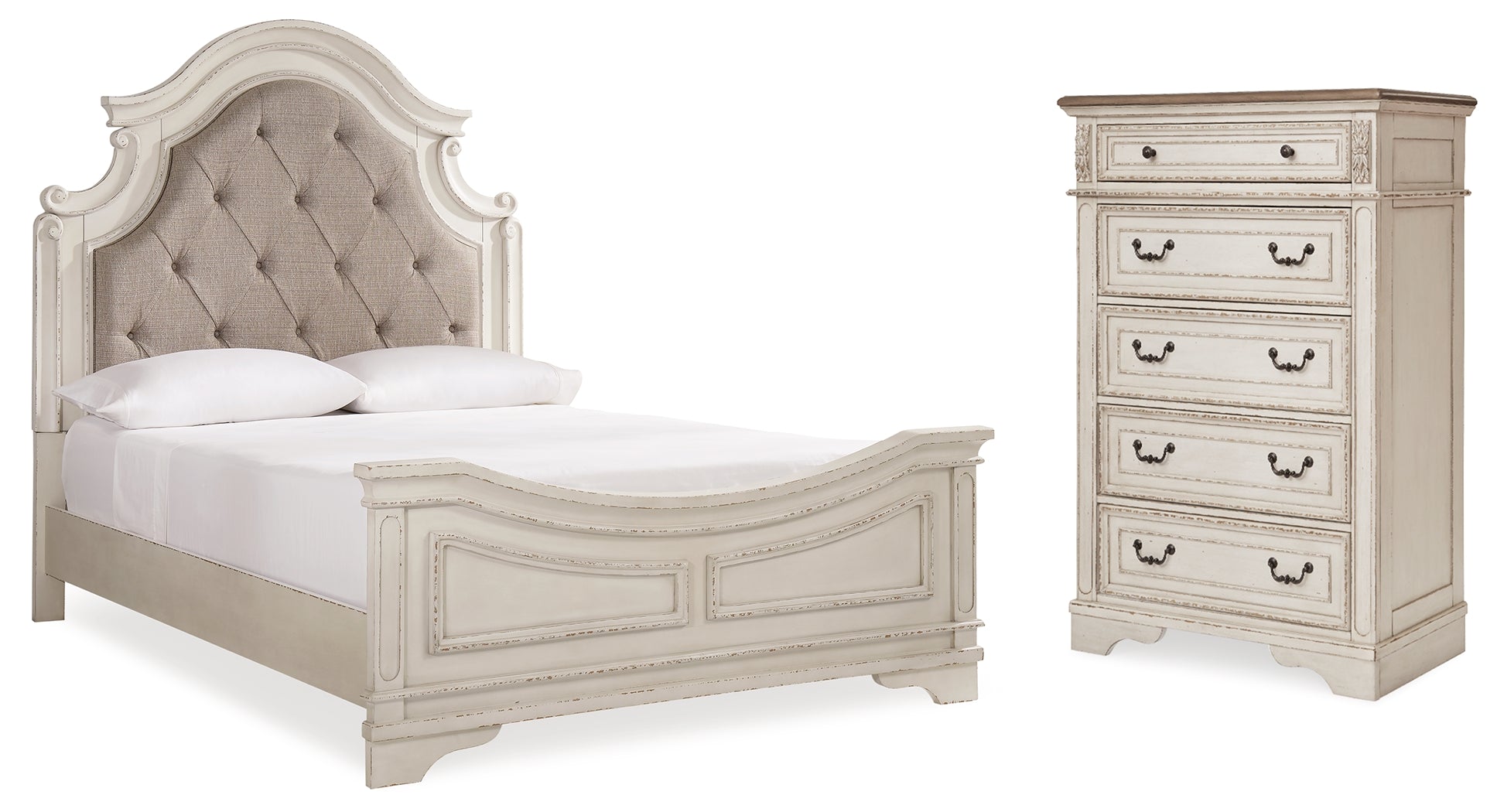 Best Deals Furniture - Ashley Furniture - Realyn Queen Upholstered Panel Bed and Chest - Queen Upholstered Panel Bed and Chest - B743B54