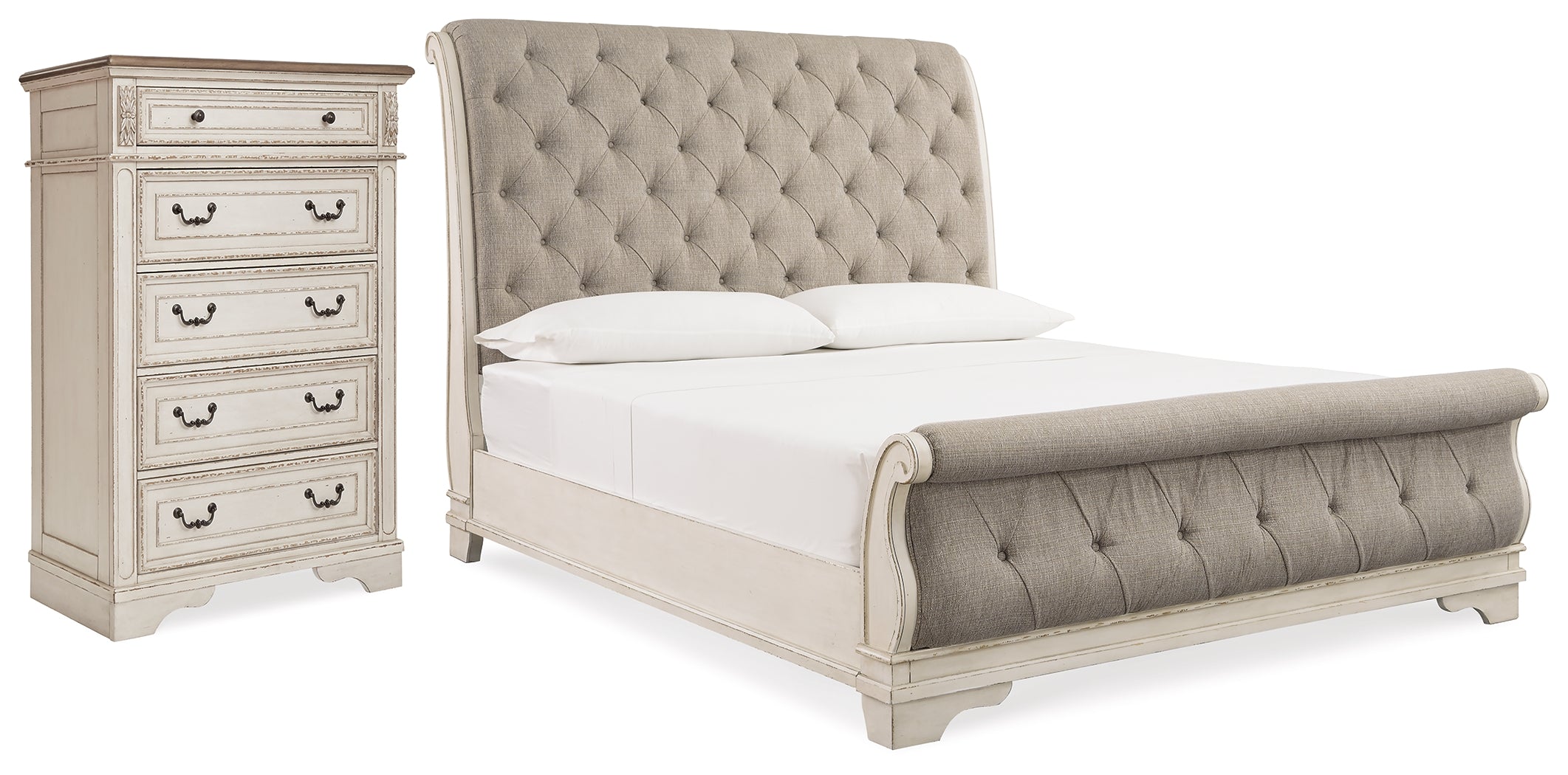 Best Deals Furniture - Ashley Furniture - Realyn Queen Upholstered Sleigh Bed and Chest - Queen Upholstered Sleigh Bed and Chest - B743B29