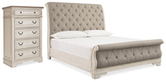 Best Deals Furniture - Ashley Furniture - Realyn Queen Upholstered Sleigh Bed and Chest - Queen Upholstered Sleigh Bed and Chest - B743B29