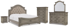 Best Deals Furniture - Ashley Furniture - Lodenbay King Upholstered Panel Bed, Dresser, Mirror, Chest and Nightstand - King Upholstered Panel Bed, Dresser, Mirror, Chest and Nightstand / Antique Gray/Brown - B751B11