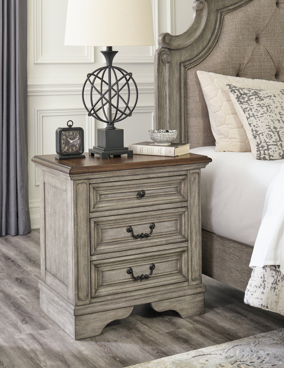 Best Deals Furniture - Ashley Furniture - Lodenbay Nightstand - Three Drawer Night Stand / Antique Gray/Brown - B751-93
