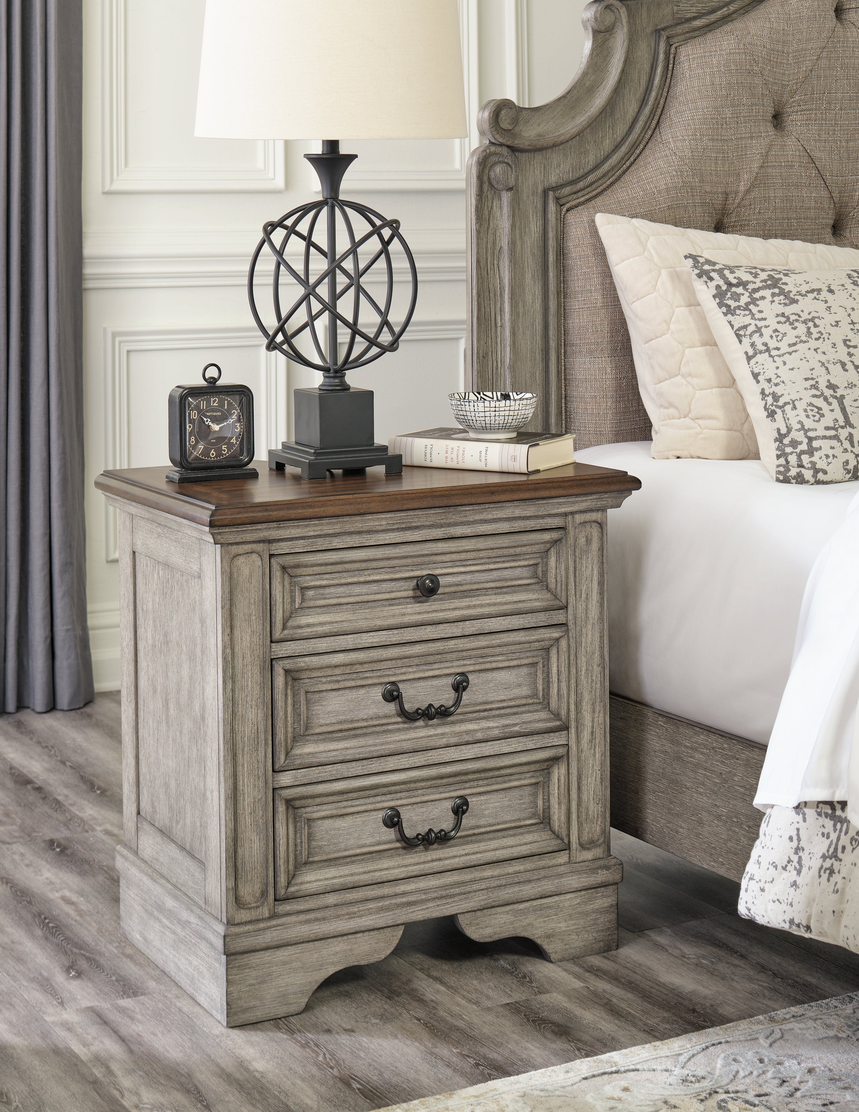 Lodenbay King Upholstered Panel Bed, Dresser, Mirror, Chest and Nightstand