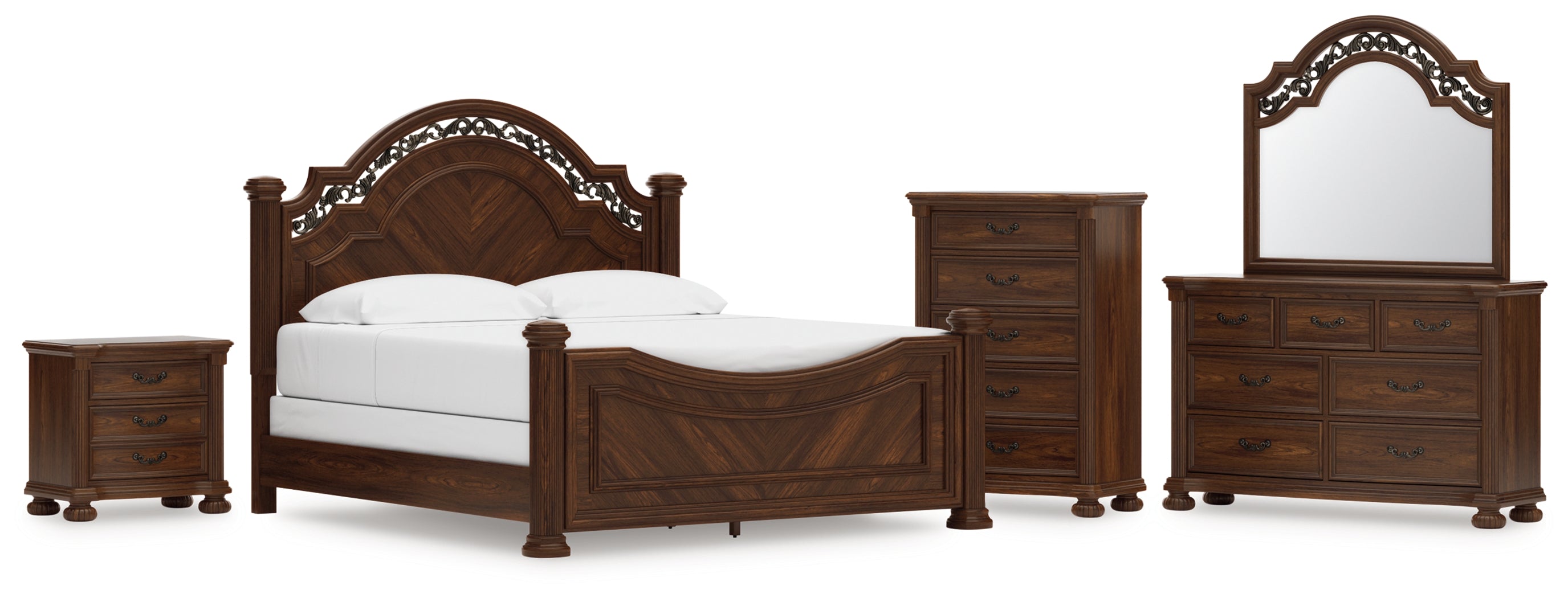 Best Deals Furniture - Ashley Furniture - Lavinton King Poster Bed, Dresser, Mirror, Chest and Nightstand - King Poster Bed, Dresser, Mirror, Chest and Nightstand - B764B20