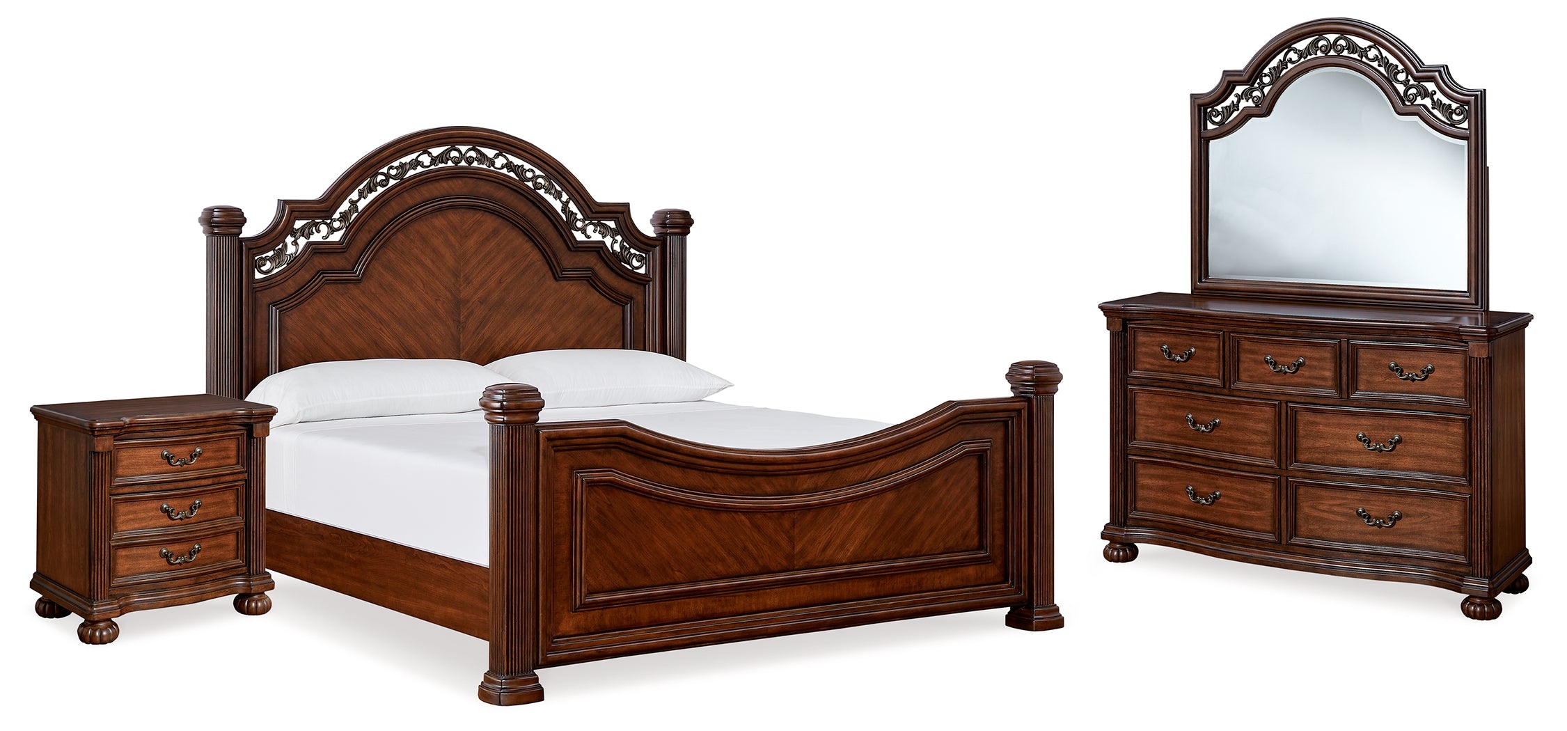 Best Deals Furniture - Ashley Furniture - Lavinton Queen Poster Bed - Queen Poster Bed, Dresser, Mirror and Nightstand / Brown - B764B13