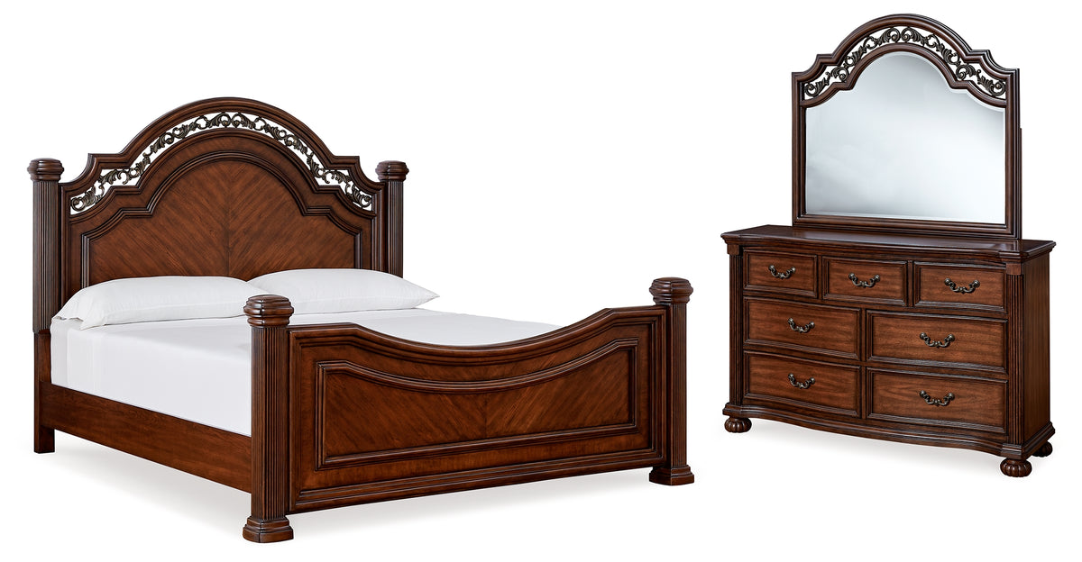 Best Deals Furniture - Ashley Furniture - Lavinton Queen Poster Bed, Dresser and Mirror - Queen Poster Bed, Dresser and Mirror - B764B6