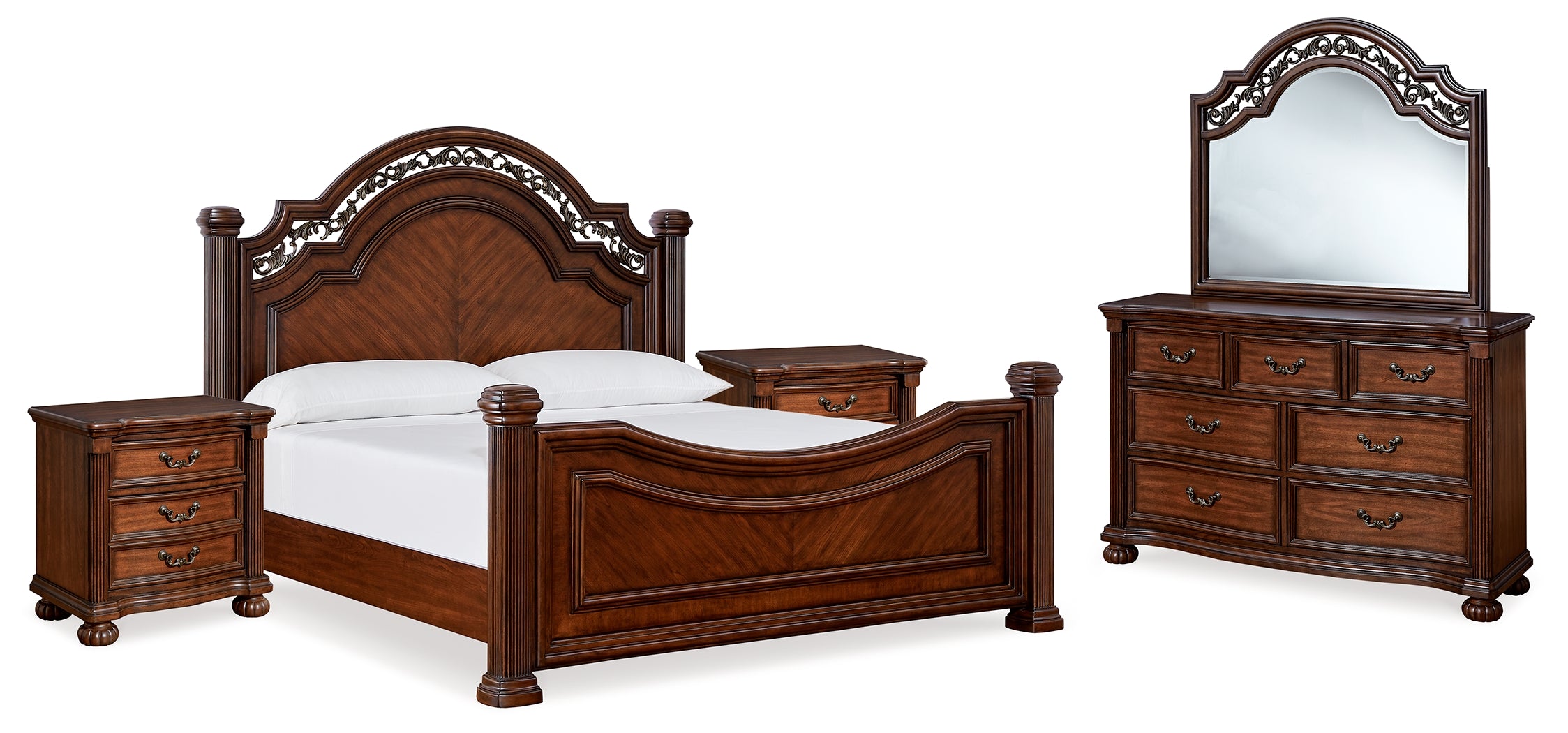 Best Deals Furniture - Ashley Furniture - Lavinton King Poster Bed - King Poster Bed, Dresser, Mirror and Nightstand / Brown - B764B17