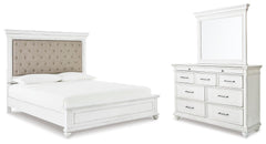Best Deals Furniture - Ashley Furniture - Kanwyn King Upholstered Panel Bed, Dresser and Mirror - King Upholstered Panel Bed, Dresser and Mirror - B777B36