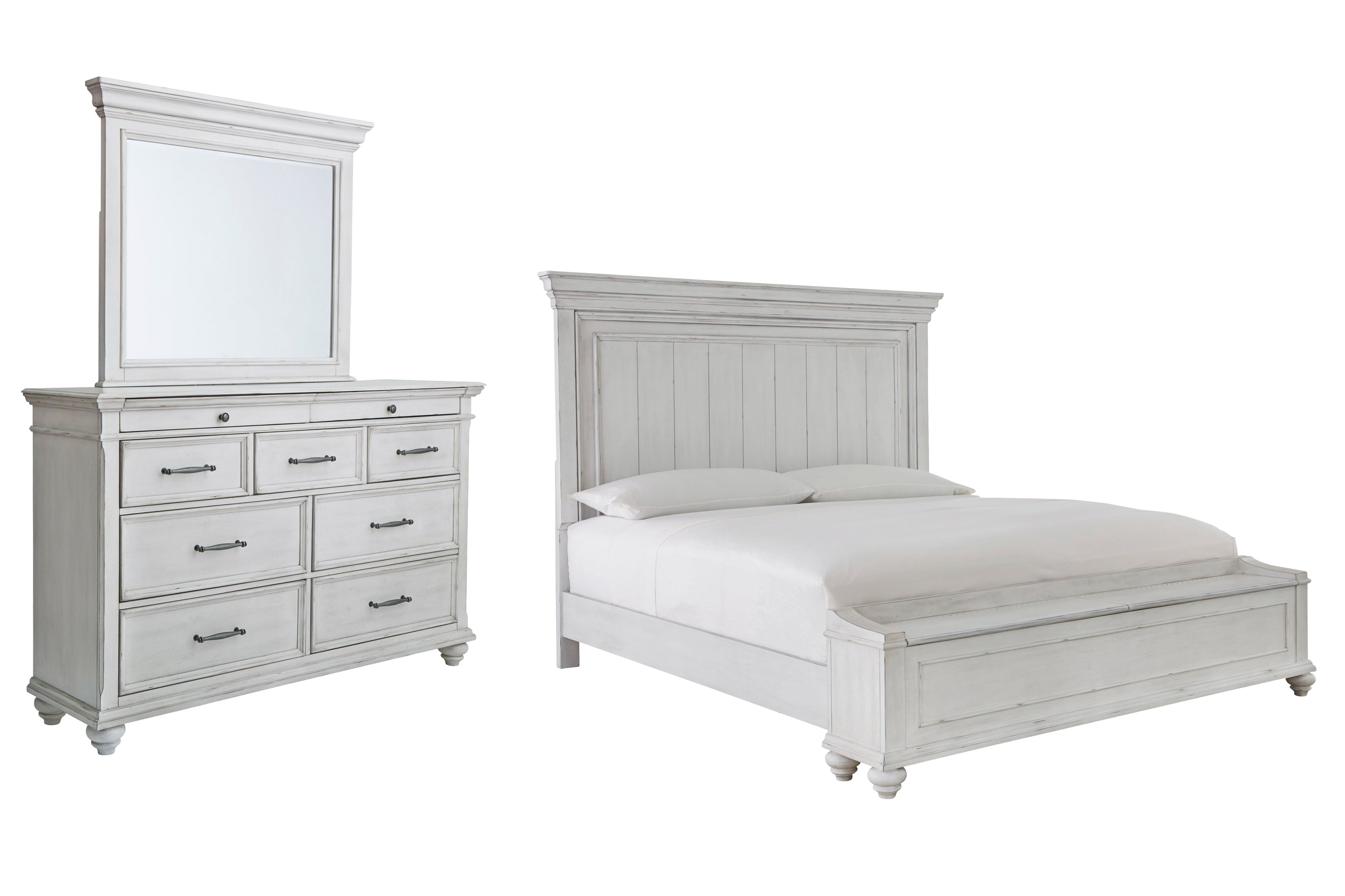 Best Deals Furniture - Ashley Furniture - Kanwyn King Panel Bed with Storage, Dresser and Mirror - King Panel Bed with Storage, Dresser and Mirror - B777B27