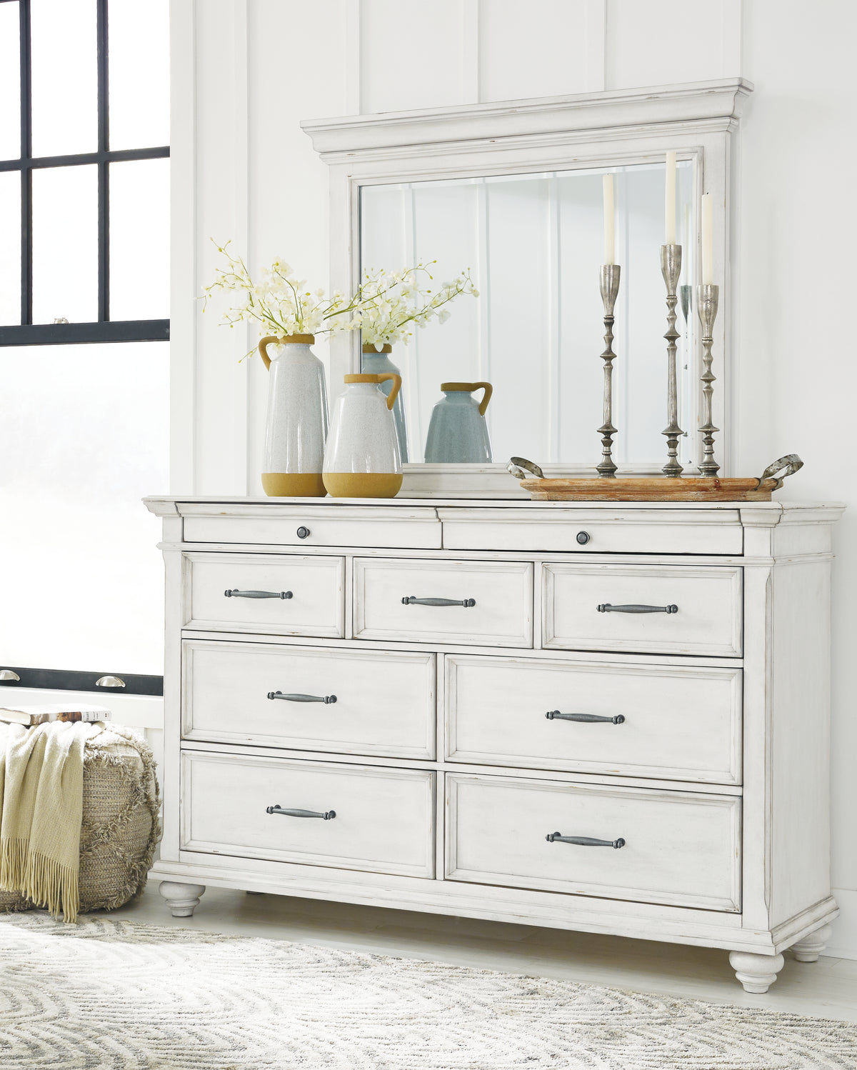 Best Deals Furniture - Ashley Furniture - Kanwyn Dresser and Mirror - Dresser and Mirror / Whitewash - B777B1