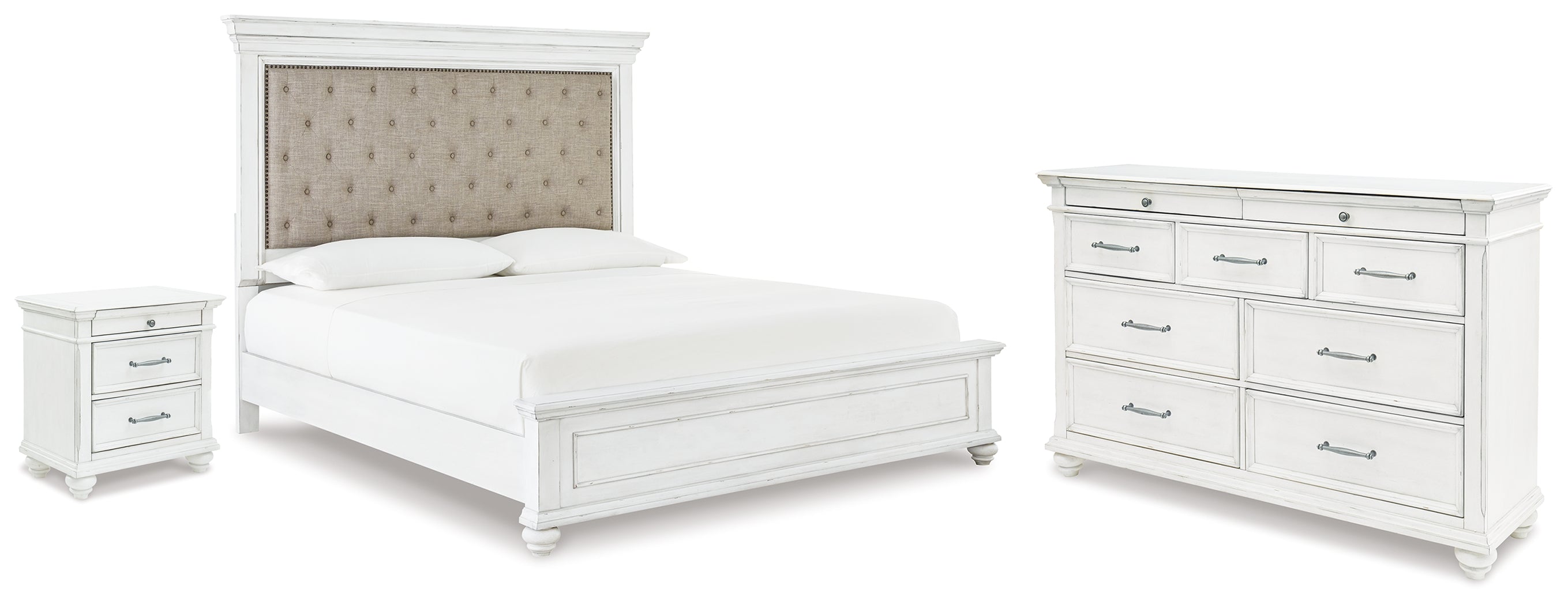 Best Deals Furniture - Ashley Furniture - Kanwyn King Upholstered Panel Bed, Dresser and Nightstand - King Upholstered Panel Bed, Dresser and Nightstand - B777B35